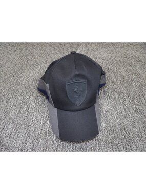 Ferrari Puma Mens Black & Gray Adjustable Baseball Cap With Embossed Logo